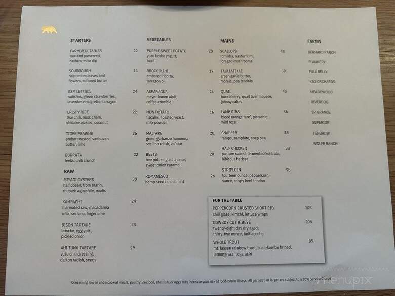 Bear at Stanly Ranch - Napa, CA menu_pic