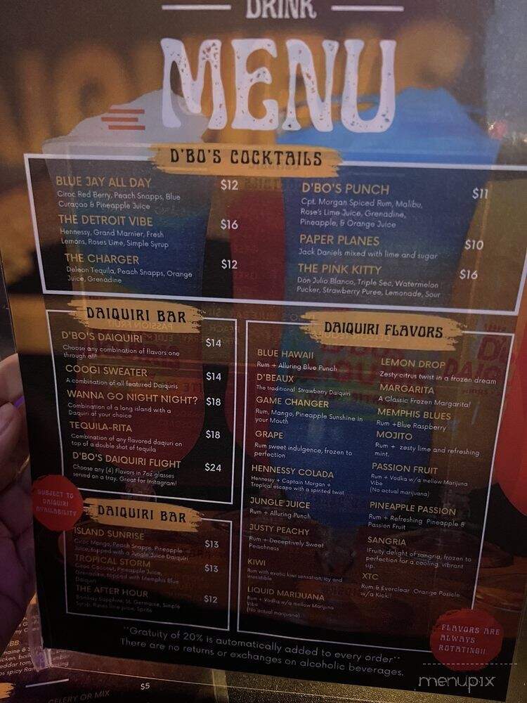 D'bo's Daiquiris - Southfield, MI menu_pic