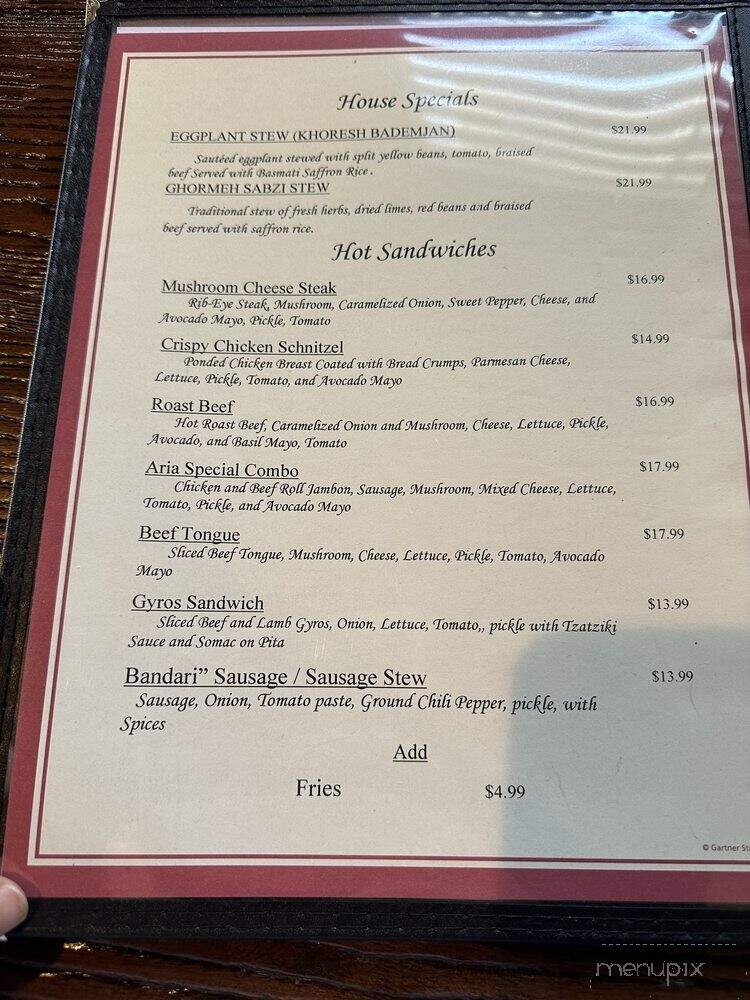 Aria Mediterranean Grill - Frisco, TX menu_pic
