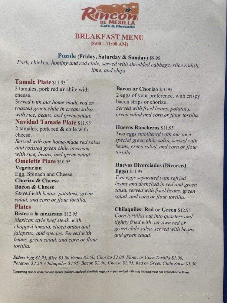 Rincon de Mesilla - Mesilla, NM menu_pic