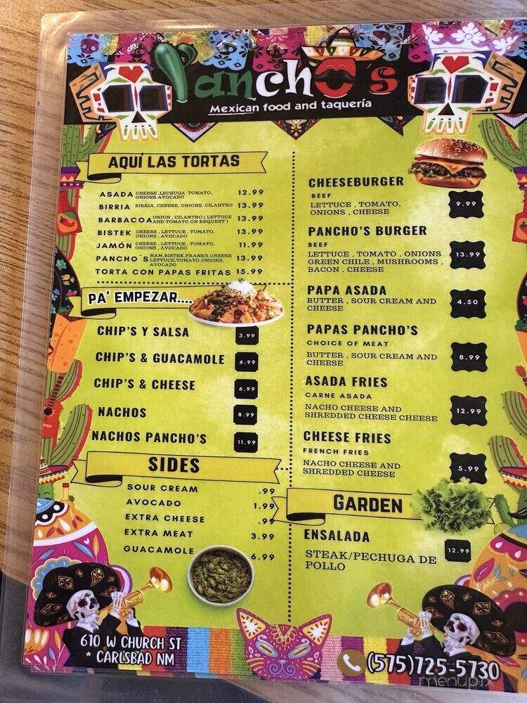 Panchos Taqueria - Carlsbad, NM menu_pic