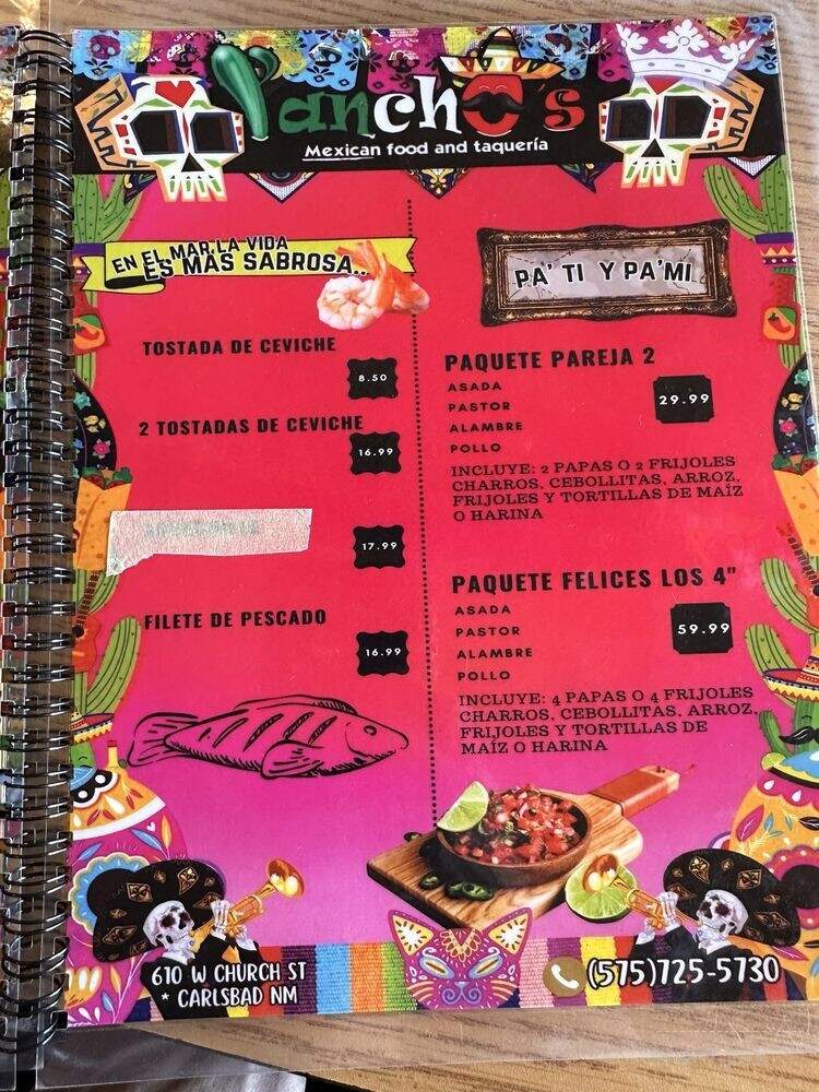 Panchos Taqueria - Carlsbad, NM menu_pic