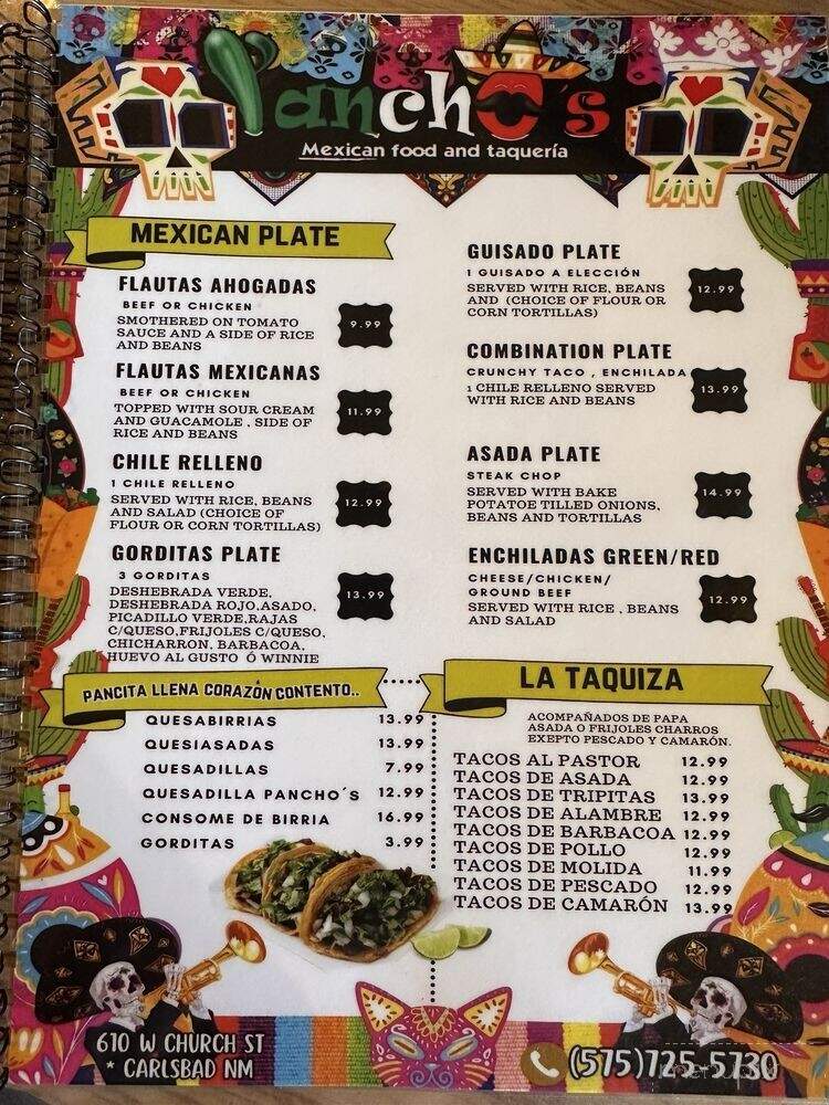 Panchos Taqueria - Carlsbad, NM menu_pic