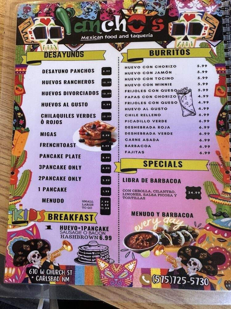Panchos Taqueria - Carlsbad, NM menu_pic