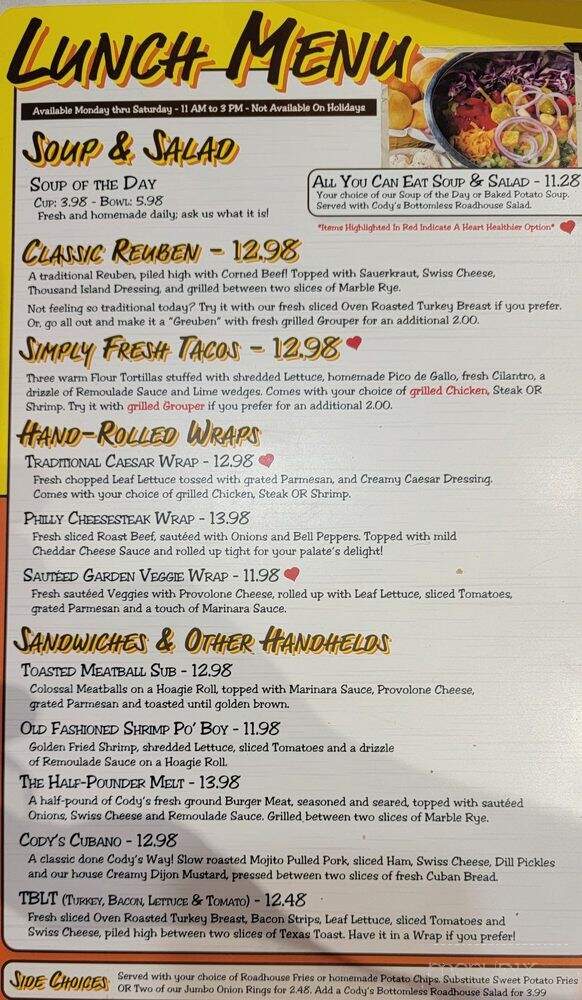 Cody's Original Roadhouse - Ocala, FL menu_pic