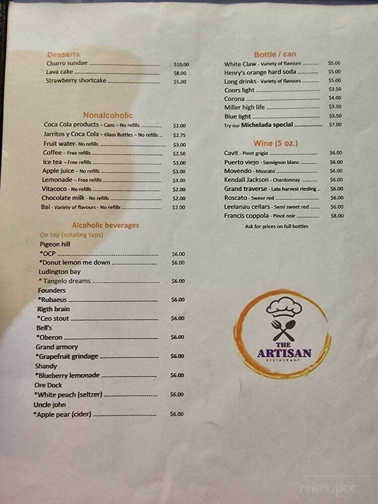 The Artisan Cafe - New Era, MI menu_pic