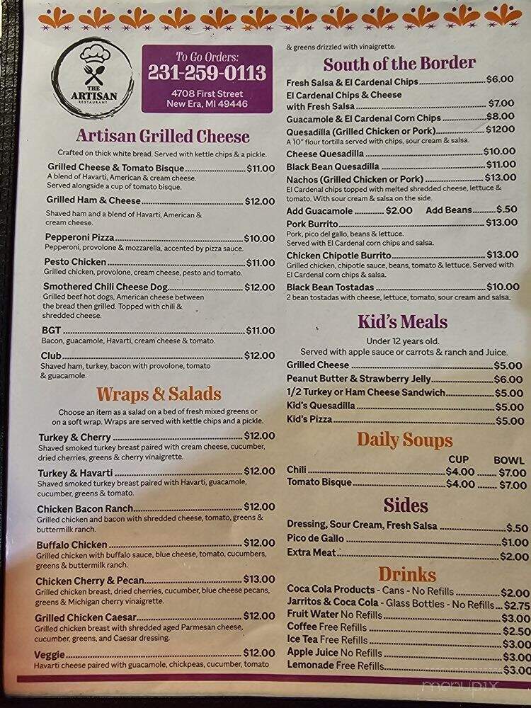 The Artisan Cafe - New Era, MI menu_pic