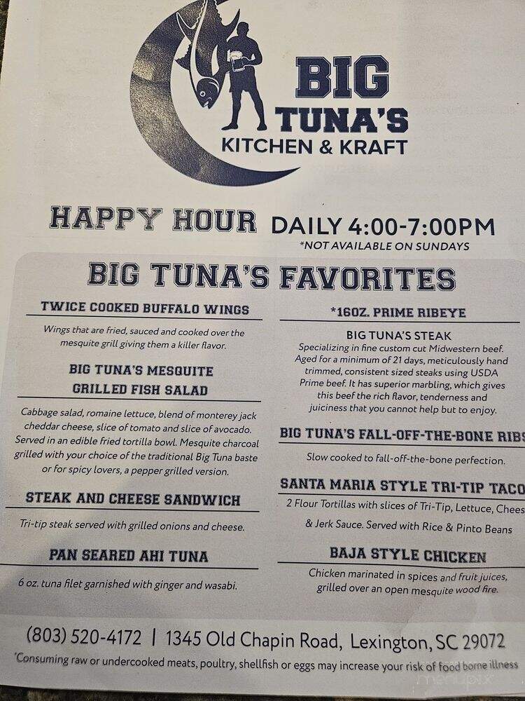 Big Tunas Kitchen and Krafts - Lexington, SC menu_pic