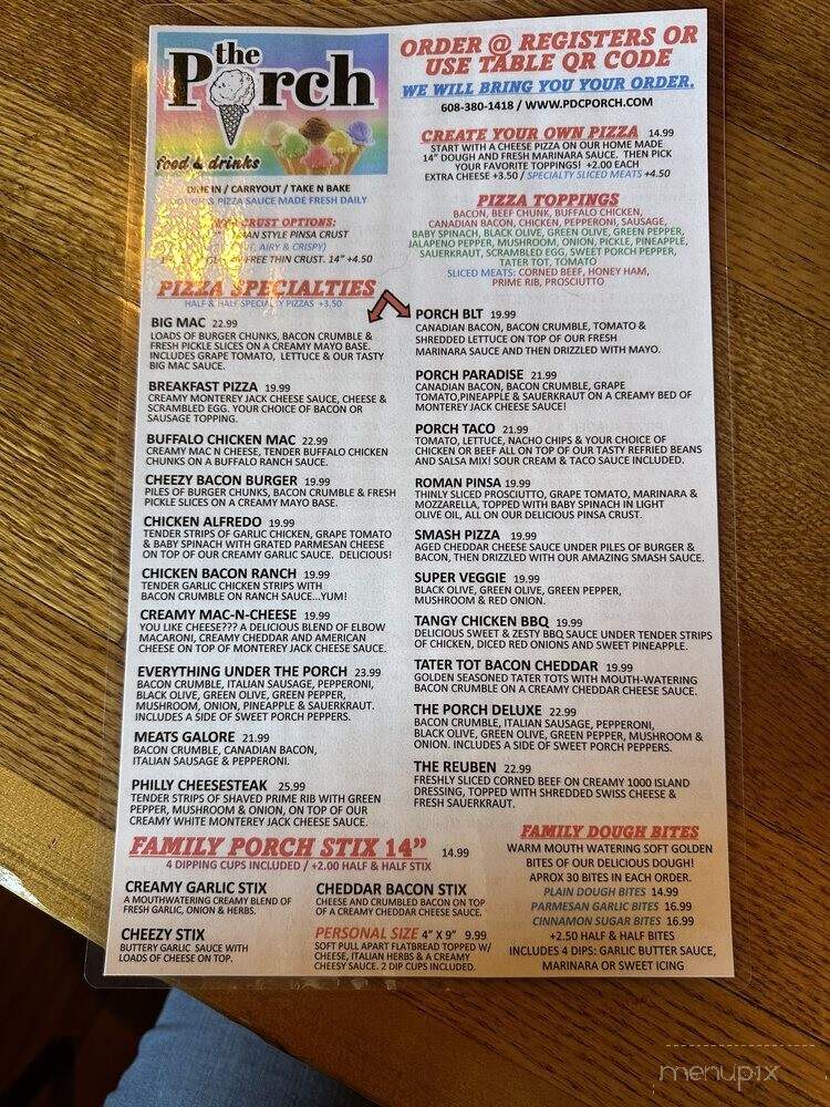The Porch - Prairie du Chien, WI menu_pic