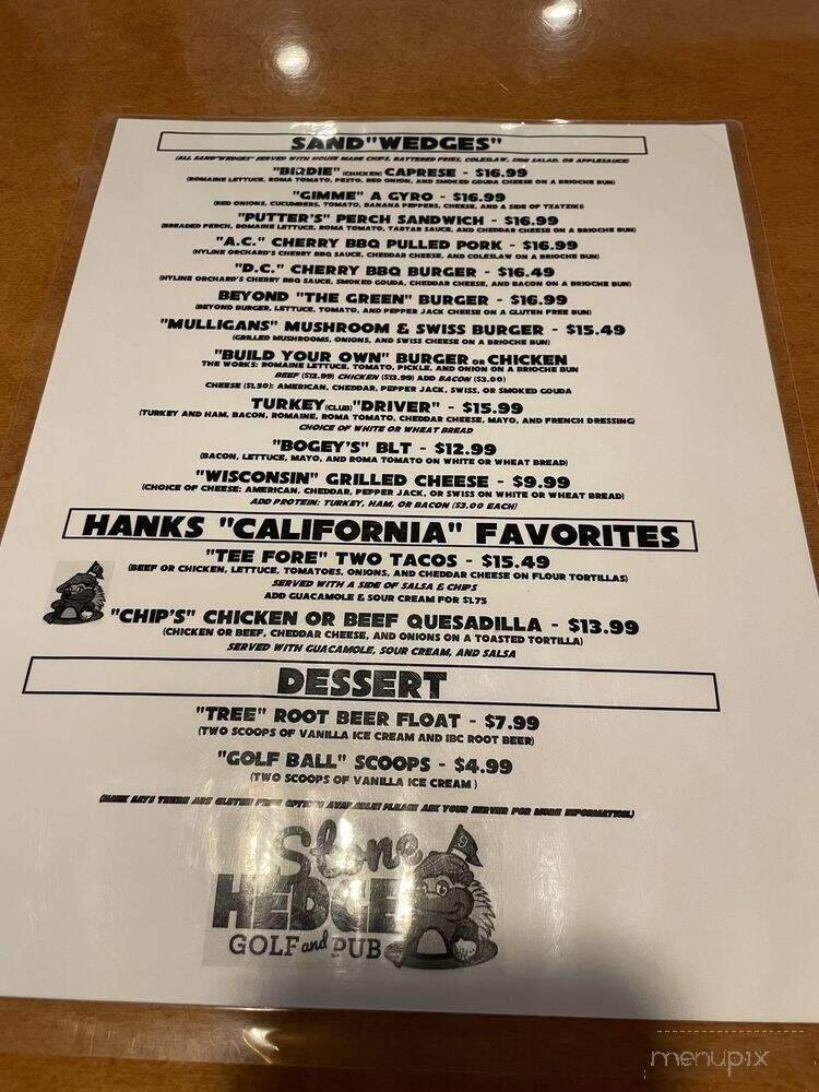 Stonehedge Golf and Pub - Egg Harbor, WI menu_pic
