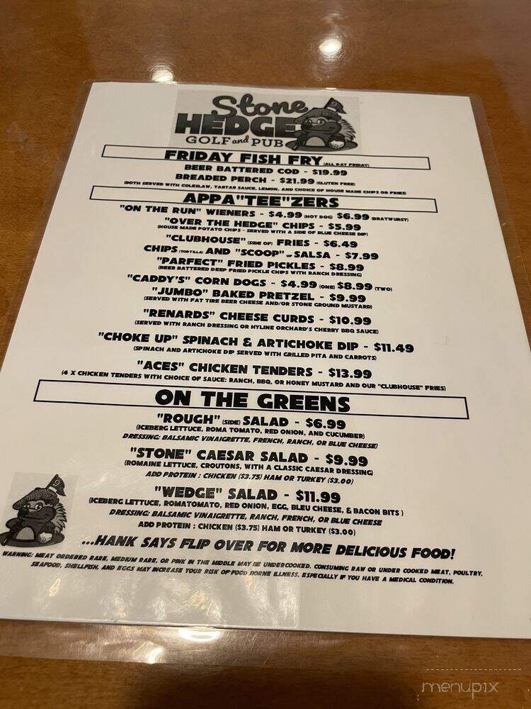 Stonehedge Golf and Pub - Egg Harbor, WI menu_pic