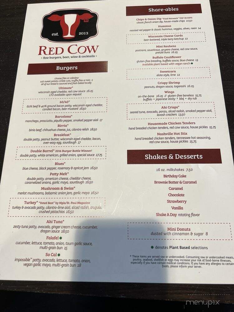 Red Cow - Rochester, MN menu_pic