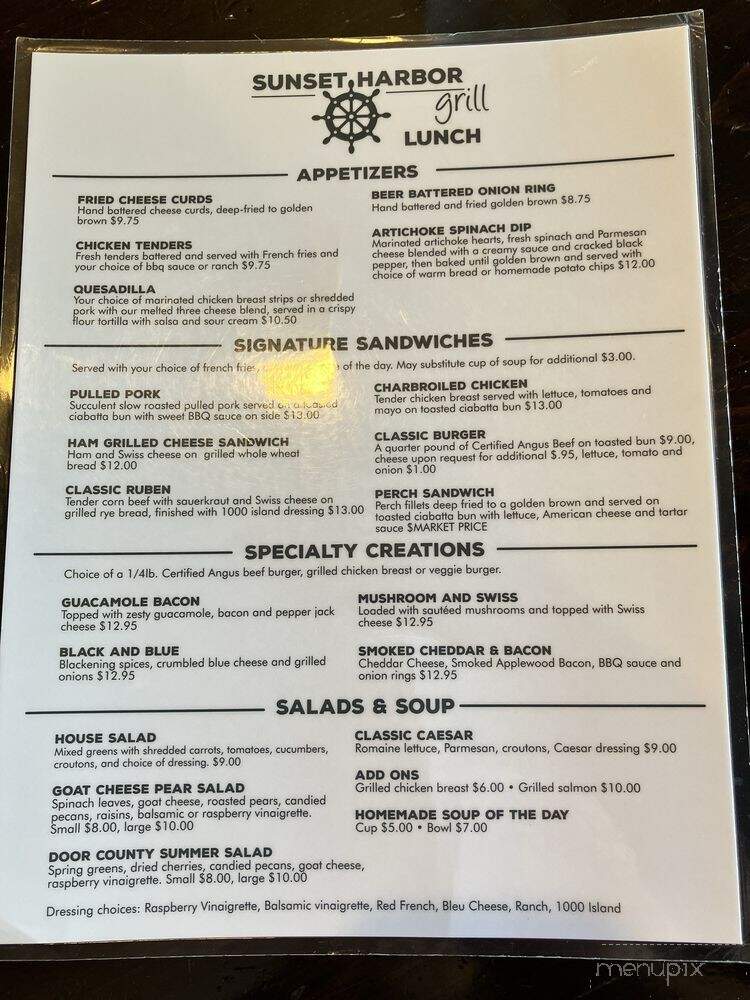 Sunset Harbor Grill - Sister Bay, WI menu_pic