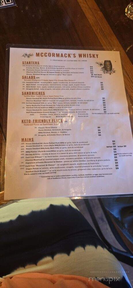McCormack's Big Whisky Grill - Richmond, VA menu_pic