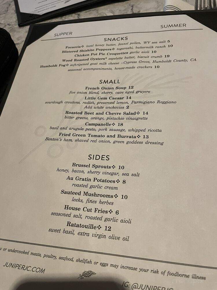 Juniper - Johnson City, TN menu_pic