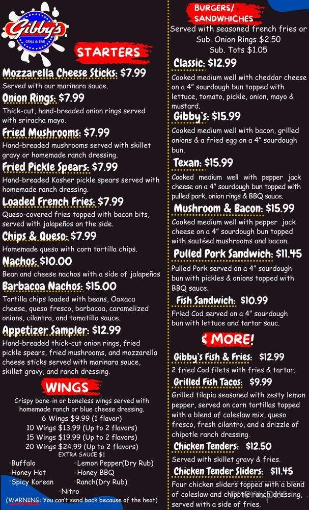 Gibby's Ice House - San Antonio, TX menu_pic