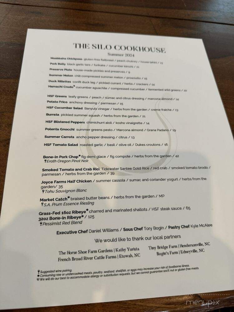 The Silo Cookhouse at the Horse Shoe Farm - Hendersonville, NC menu_pic