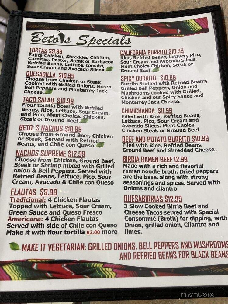 Beto's Taqueria - Houston, TX menu_pic
