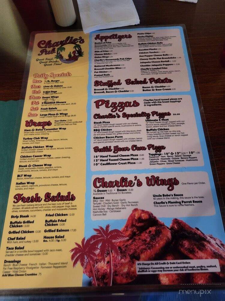 Charlie's Pub - DuBois, PA menu_pic