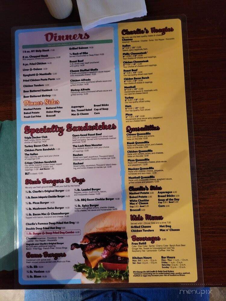 Charlie's Pub - DuBois, PA menu_pic