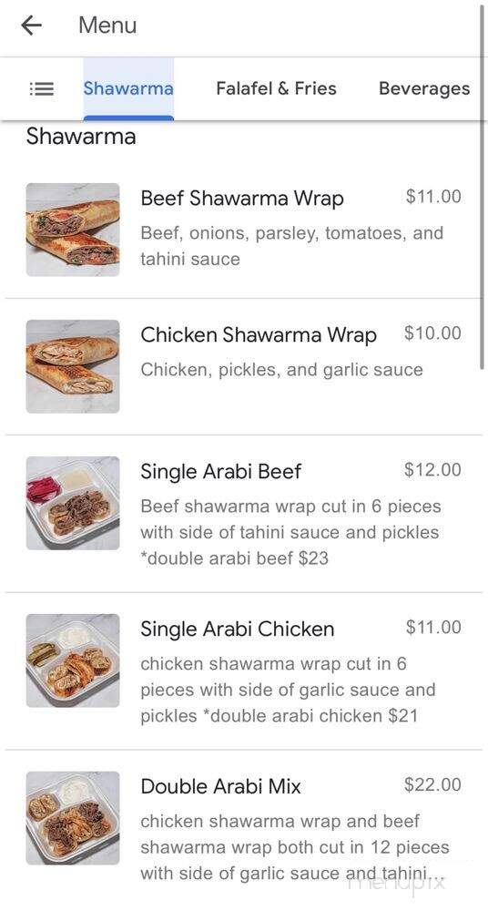 Rotana Elsham Shawarma - Santa Ana, CA menu_pic