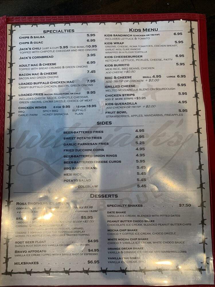 Wild Jack's Restaurant - Traver, CA menu_pic