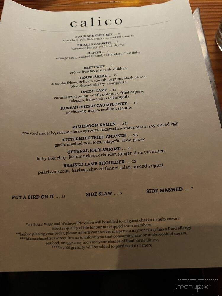 Calico - Easthampton, MA menu_pic