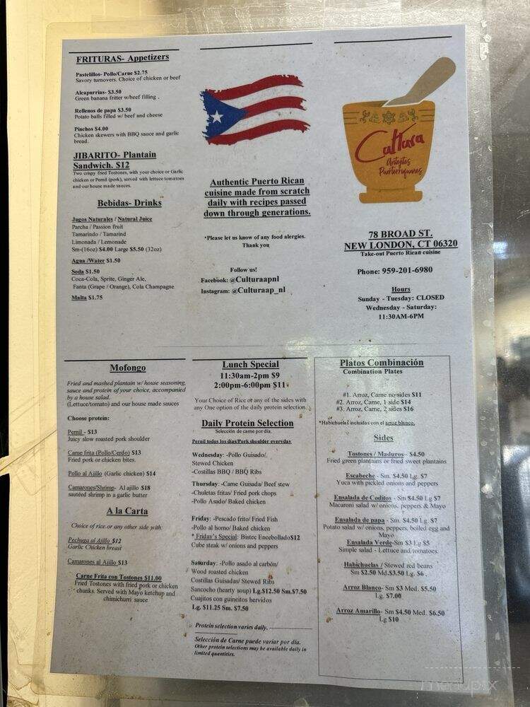 Cultura: Antojito Puertorriquenos - New London, CT menu_pic