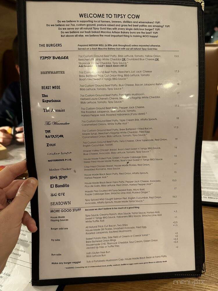 Tipsy Cow - Issaquah, WA menu_pic