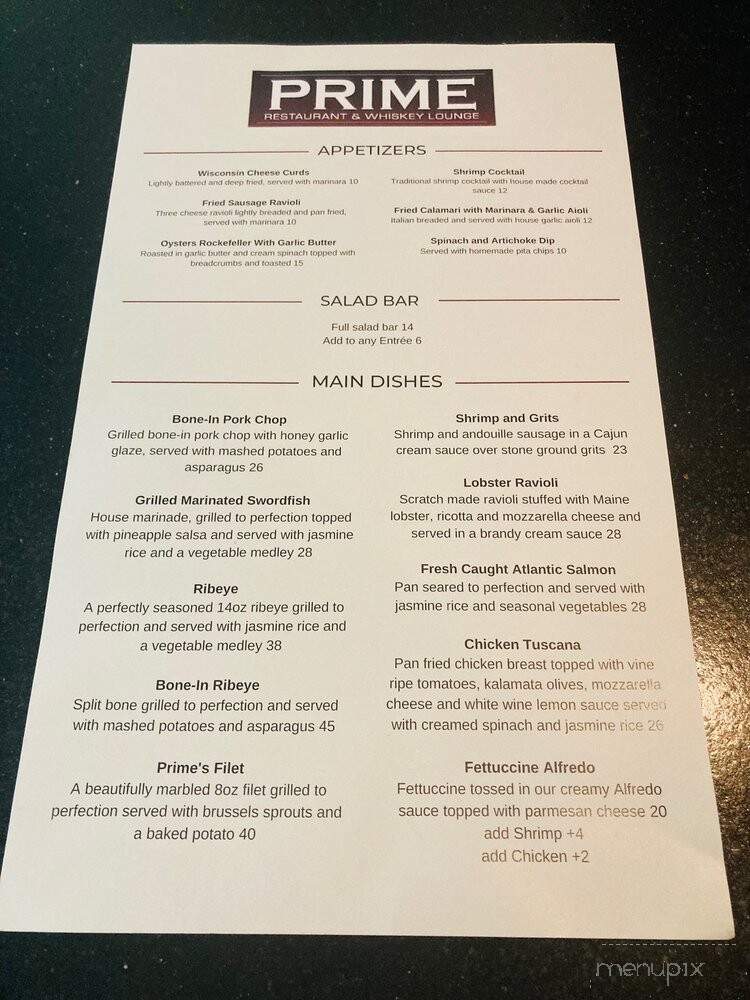 Prime Restaurant and Whiskey Lounge - Spartanburg, SC menu_pic