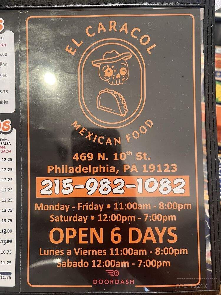 El Caracol Mexican Food - Philadelphia, PA menu_pic