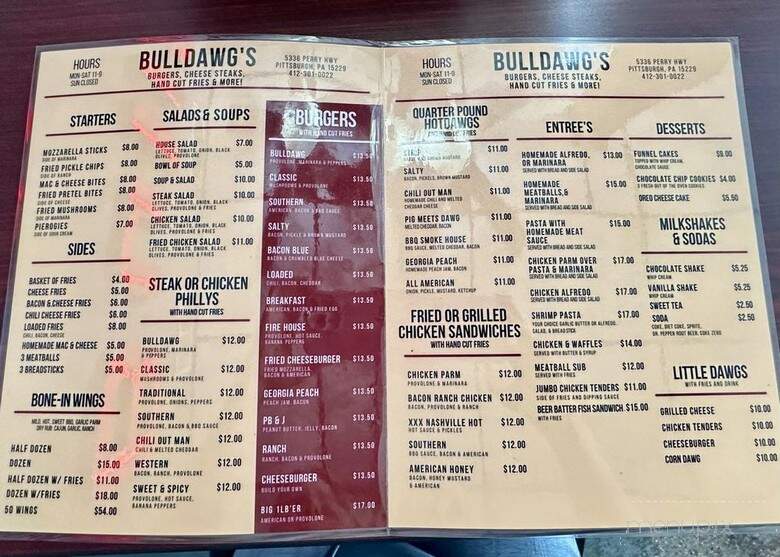 BullDawg's Burgers - Pittsburgh, PA menu_pic