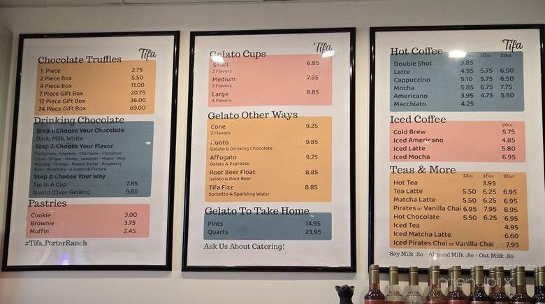 Tifa Chocolate & Gelato - Porter Ranch, CA menu_pic