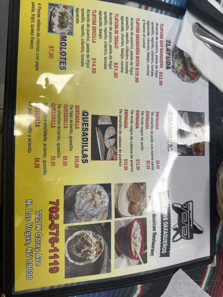 Sabores Mexican Restaurant - North Las Vegas, NV menu_pic