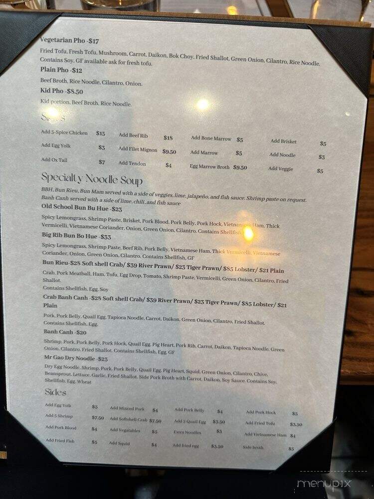 Gao Viet Kitchen & Bar - San Francisco, CA menu_pic