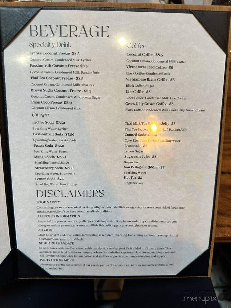 Gao Viet Kitchen & Bar - San Francisco, CA menu_pic