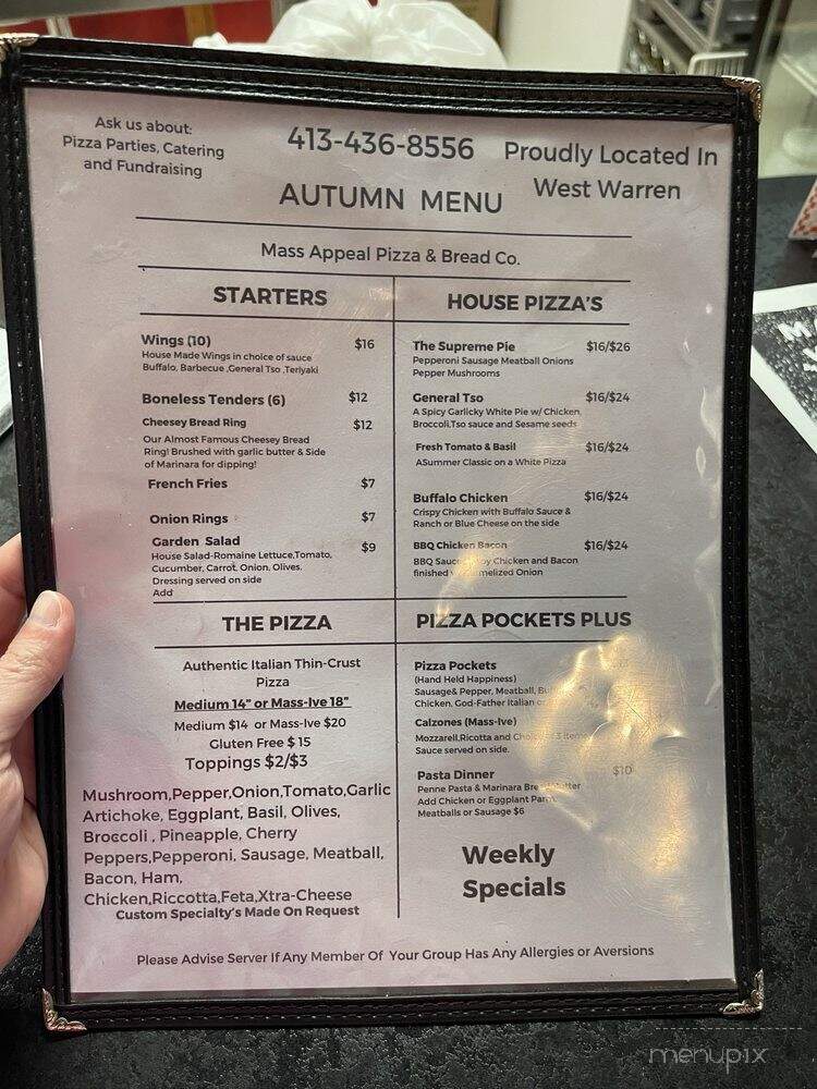 Mass Appeal Pizza and Bread - Warren, MA menu_pic