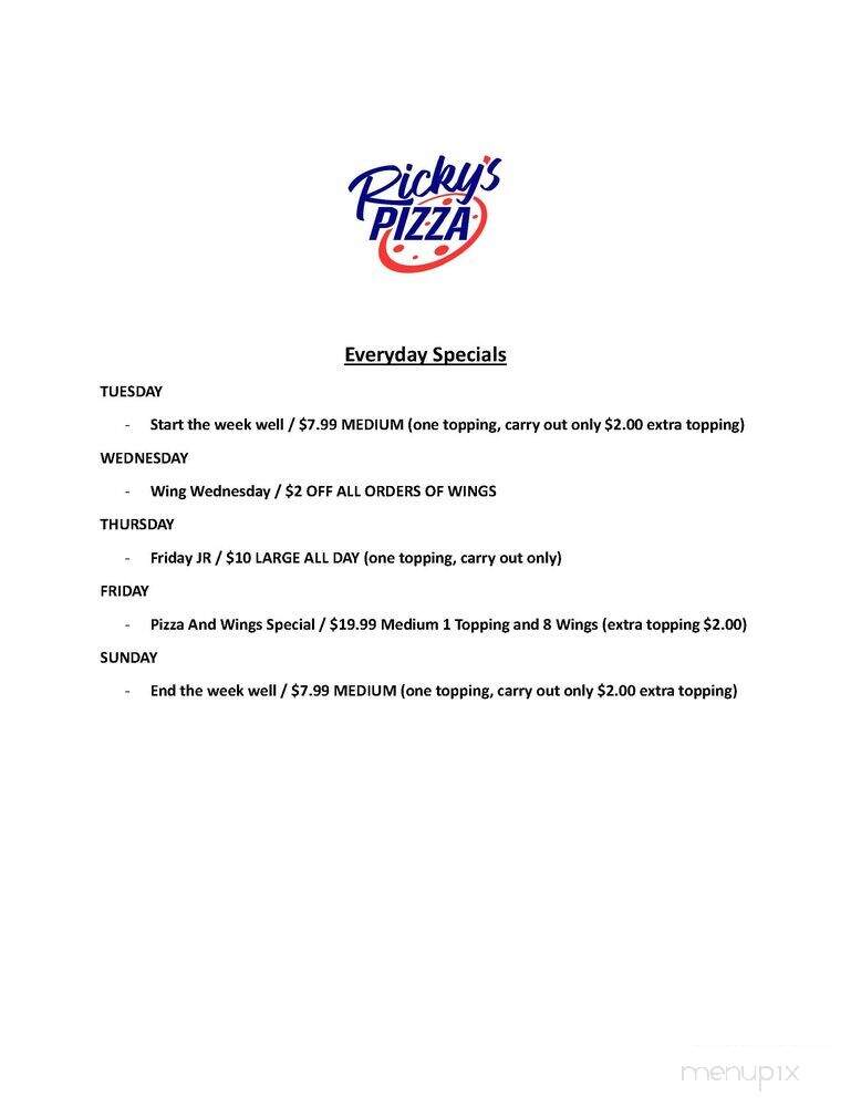 Ricky's Pizza - East Los Angeles, CA menu_pic