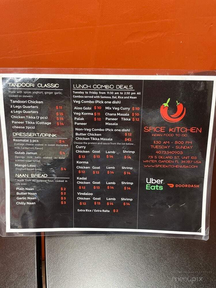 Spice Kitchen - Winter Garden, FL menu_pic