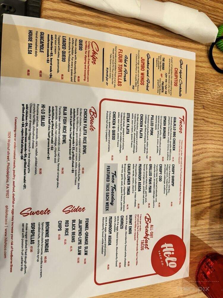HiLo Taco - Philadelphia, PA menu_pic