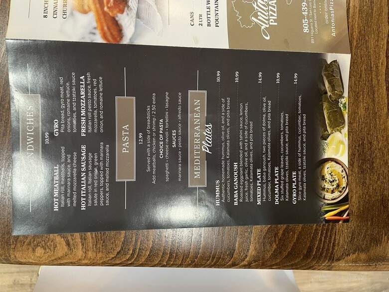 Antonia's Pizza - San Luis Obispo, CA menu_pic