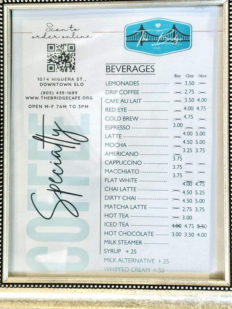 The Bridge Cafe - San Luis Obispo, CA menu_pic