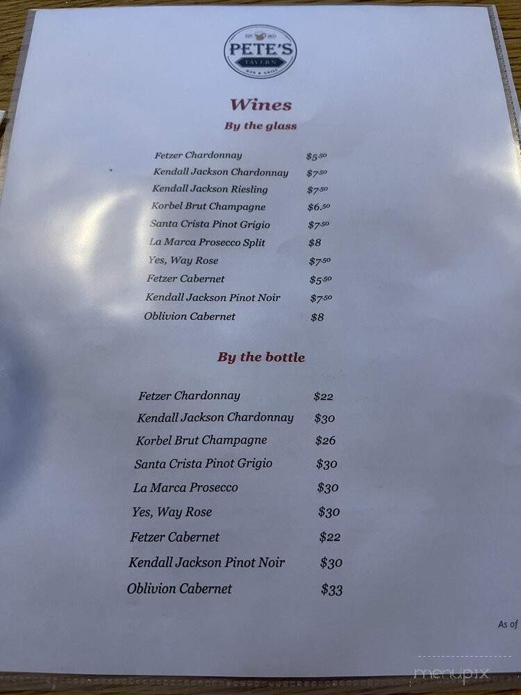 Pete's Tavern - Springfield, VA menu_pic