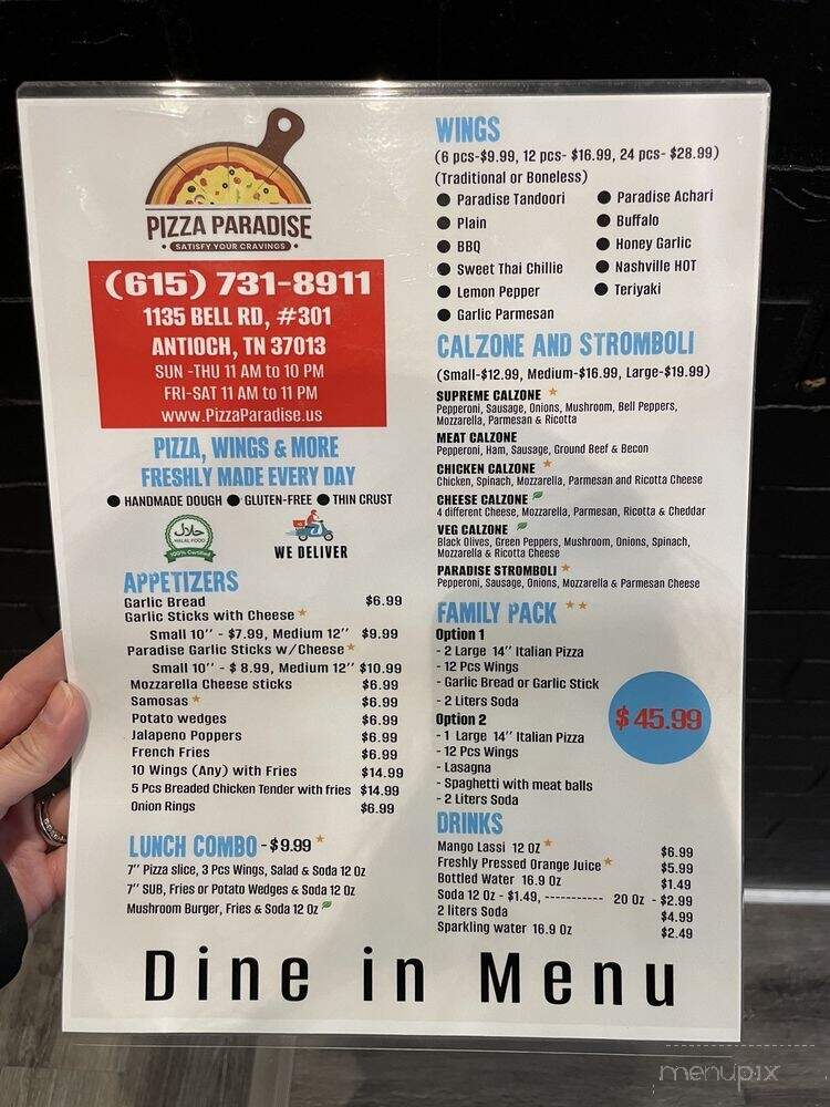 Pizza Paradise - Antioch, TN menu_pic