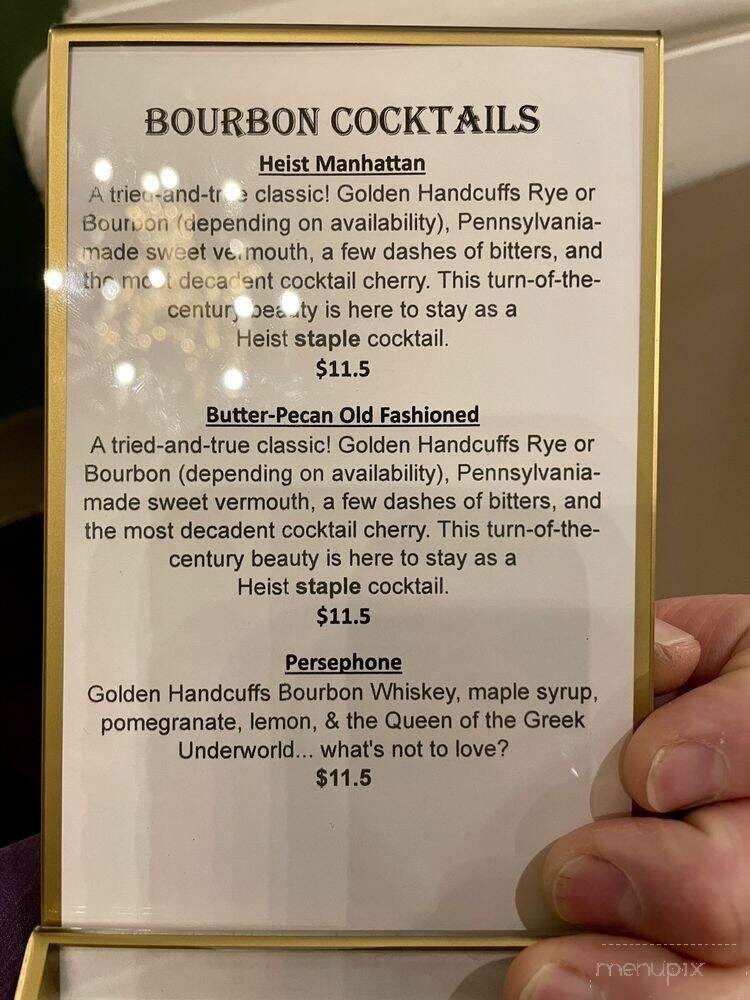 Heist Spirits - Burgettstown, PA menu_pic