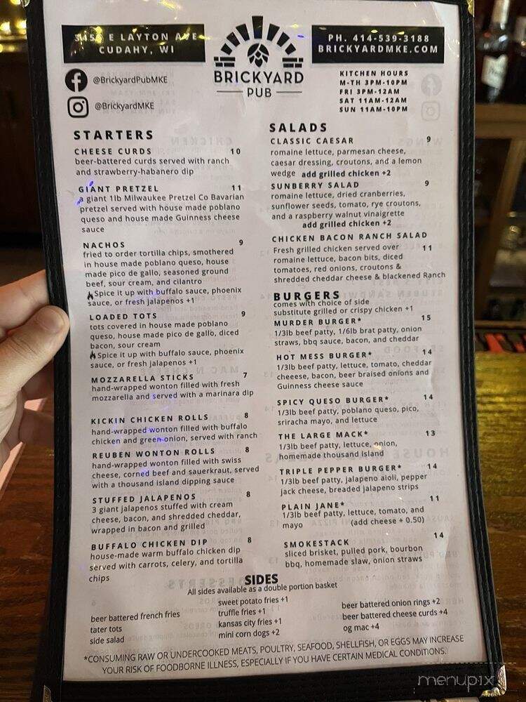 Brickyard Pub & Patio - Cudahy, WI menu_pic
