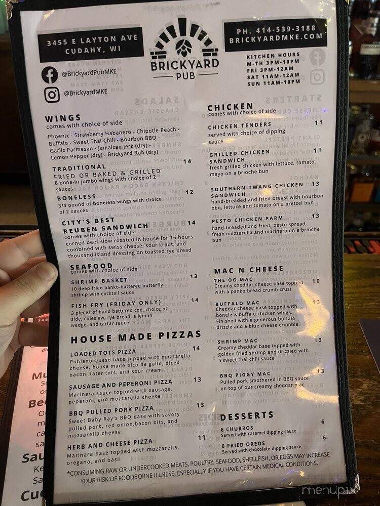 Brickyard Pub & Patio - Cudahy, WI menu_pic