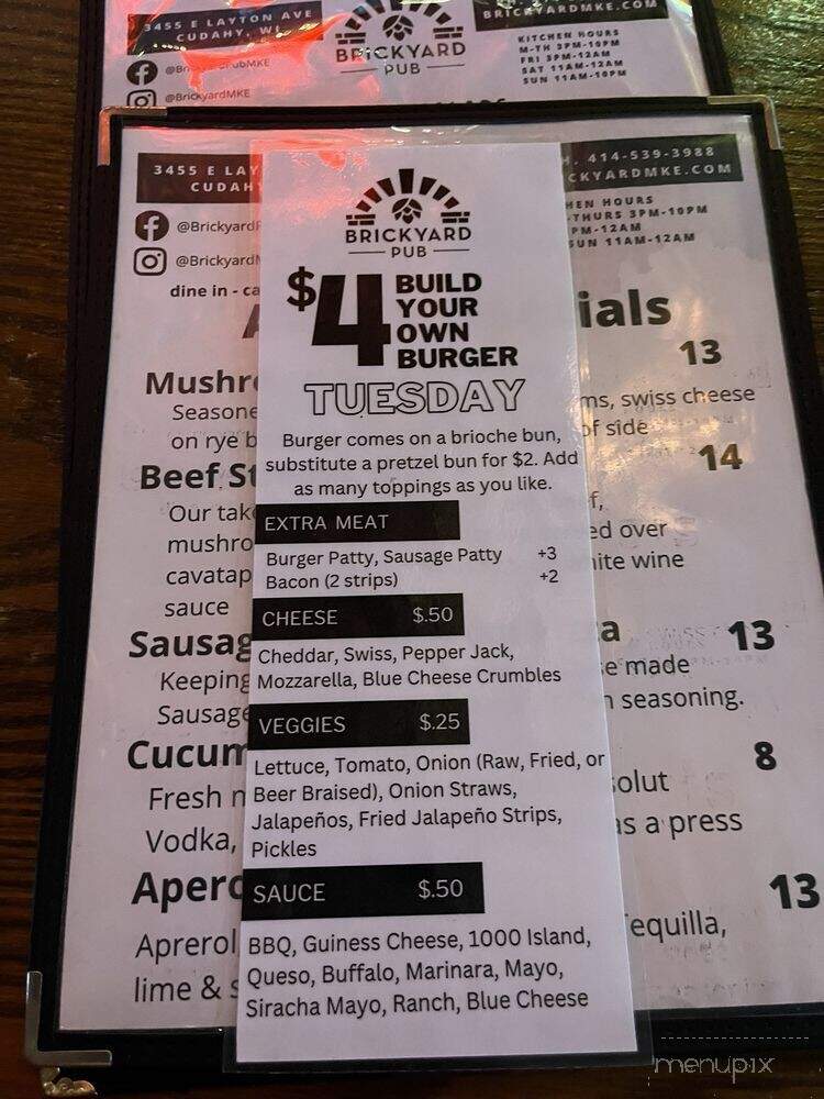 Brickyard Pub & Patio - Cudahy, WI menu_pic
