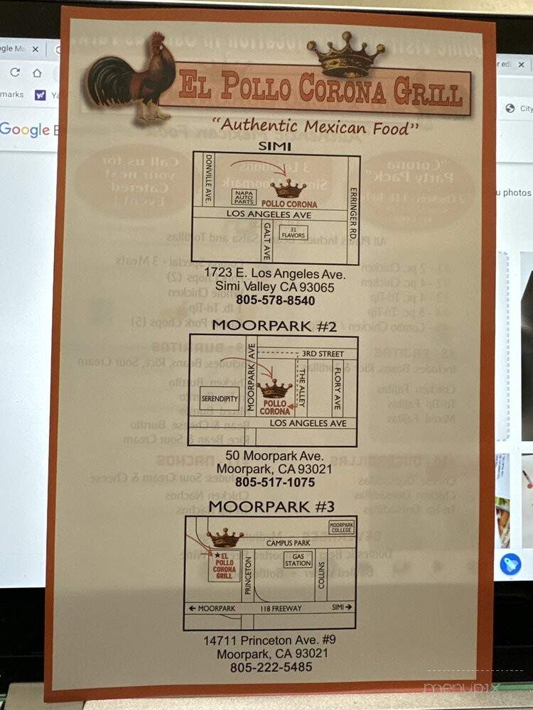 El Pollo Corona Grill - Moorpark, CA menu_pic