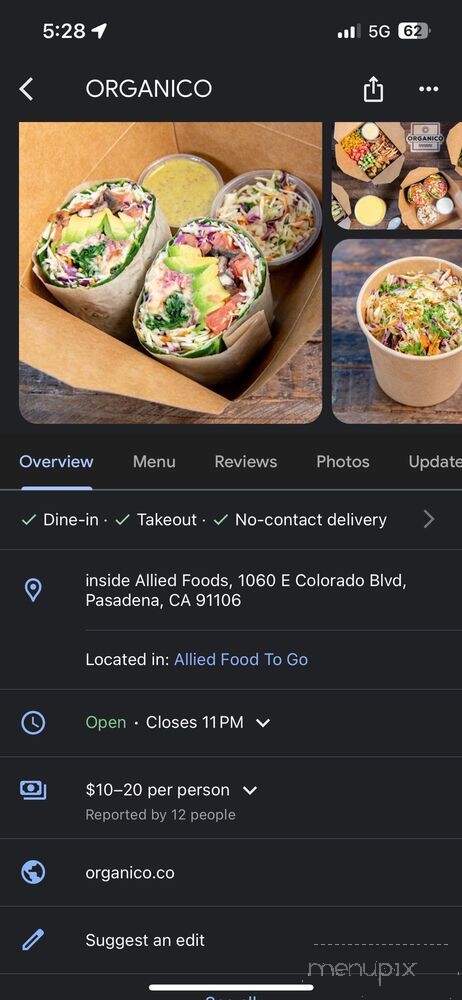 Organico - Pasadena, CA menu_pic